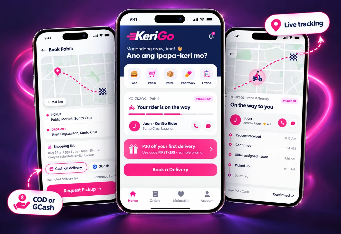 KeriGo app screens